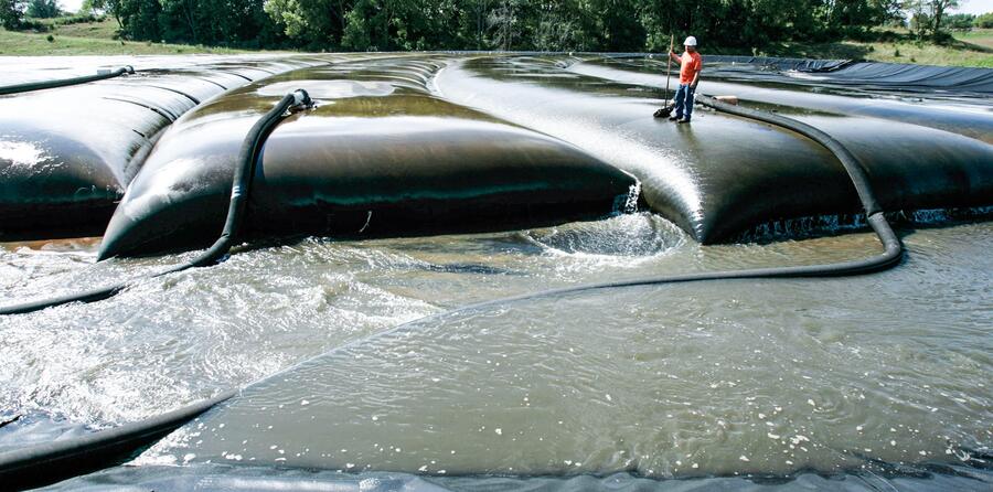 Geobag dewatering in progress